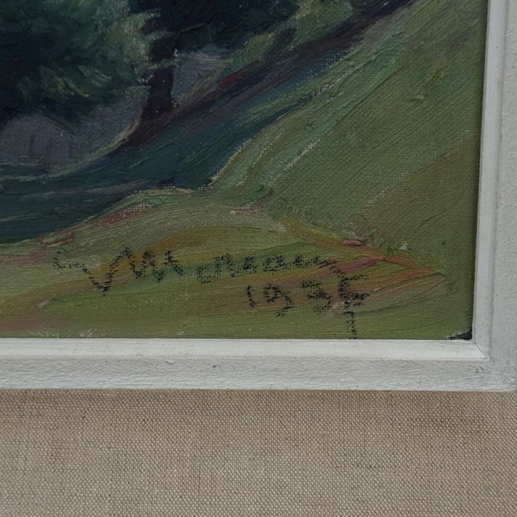 Oil on cardboard by Mereau 1936 representing a grove of trees