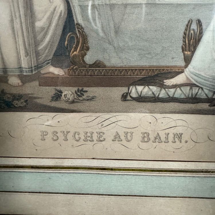 18th century color engraving by Choubard Psyche at the Bath pearl frame