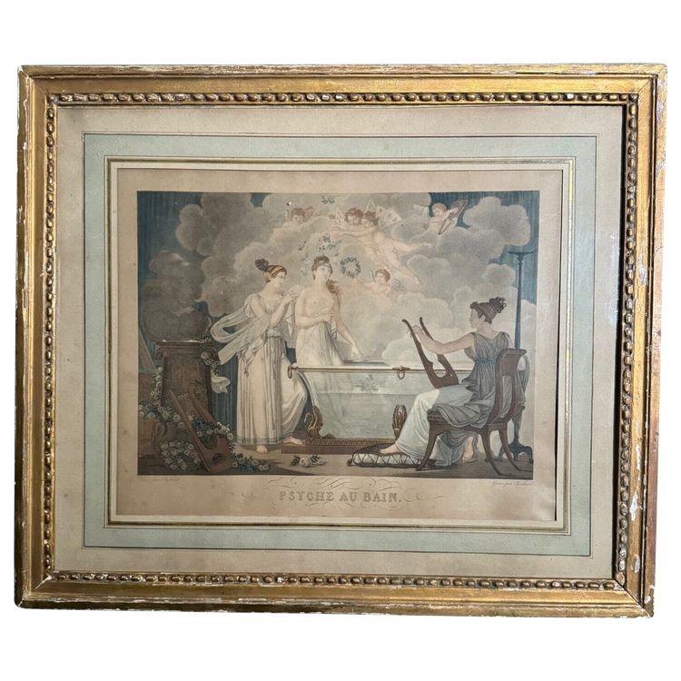 18th century color engraving by Choubard Psyche at the Bath pearl frame