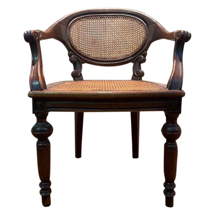 Napoleon III office chair in oak and cane