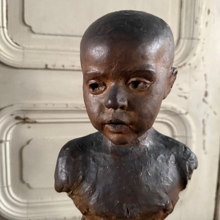 Sculpture en terre cuite atelier Charles Filleul enfant en buste XXe