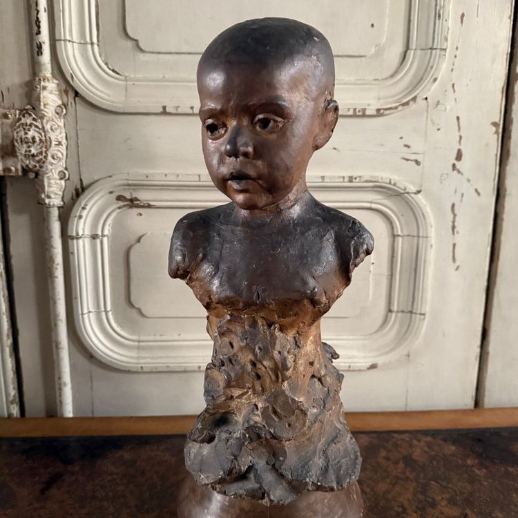 Sculpture en terre cuite atelier Charles Filleul enfant en buste XXe