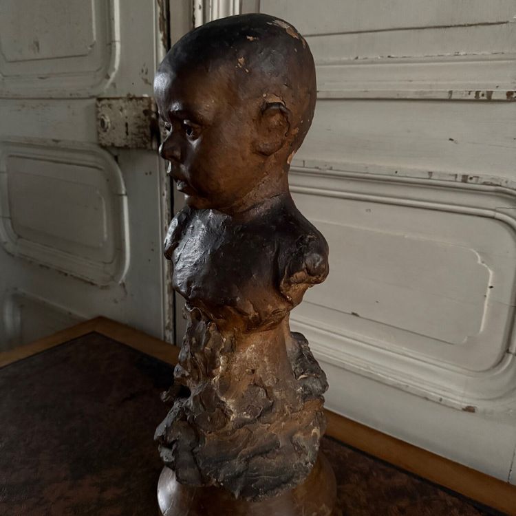 Sculpture en terre cuite atelier Charles Filleul enfant en buste XXe