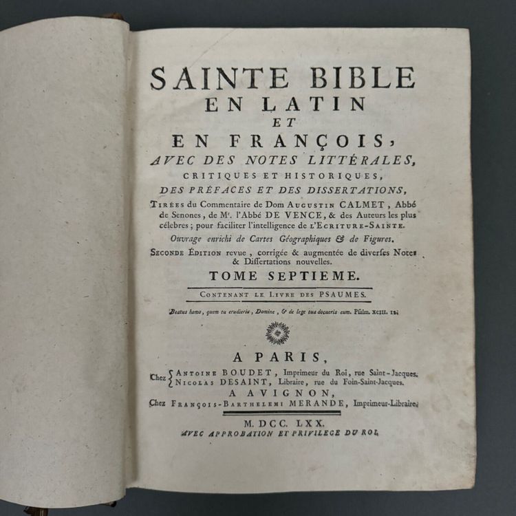 Books Holy Bible in Latin and French Paris 1767