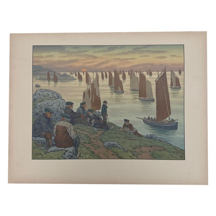 Lithograph by Henri Rivière In the Wind of Noroît - The Old Ones