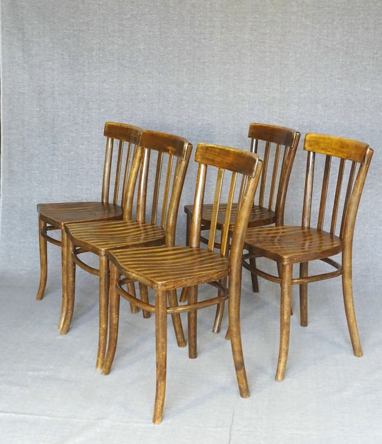 Set of 5 Thonet chairs No. A417 from 1937, laminated wood seat, Art Deco period