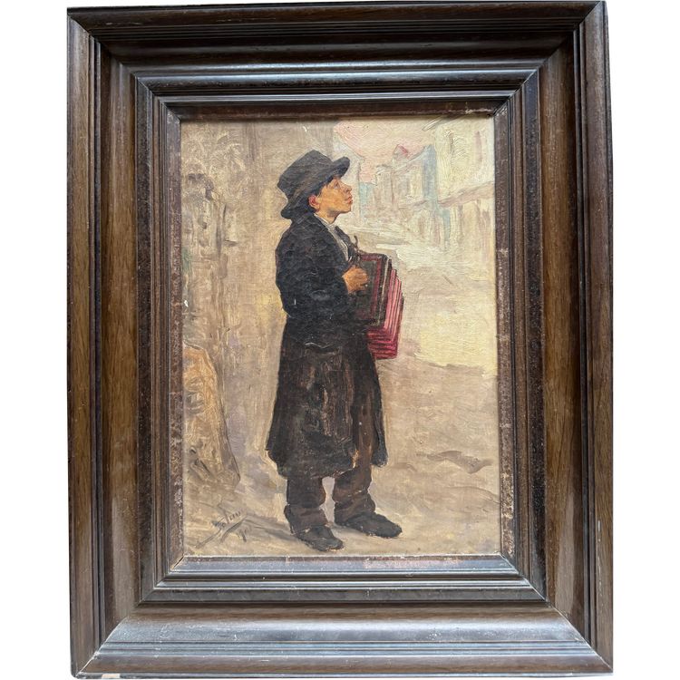 French School Circa 1900 - Montmartre Child with Accordion - Signed