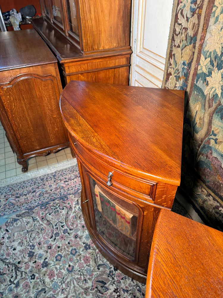 Pair of 19th century glass corner cabinets in blond oak