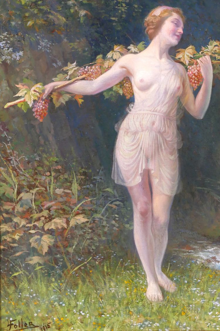 Lucien FOLLER 1869-1938 Bacchante, femme nue, tableau Art Nouveau, 1915