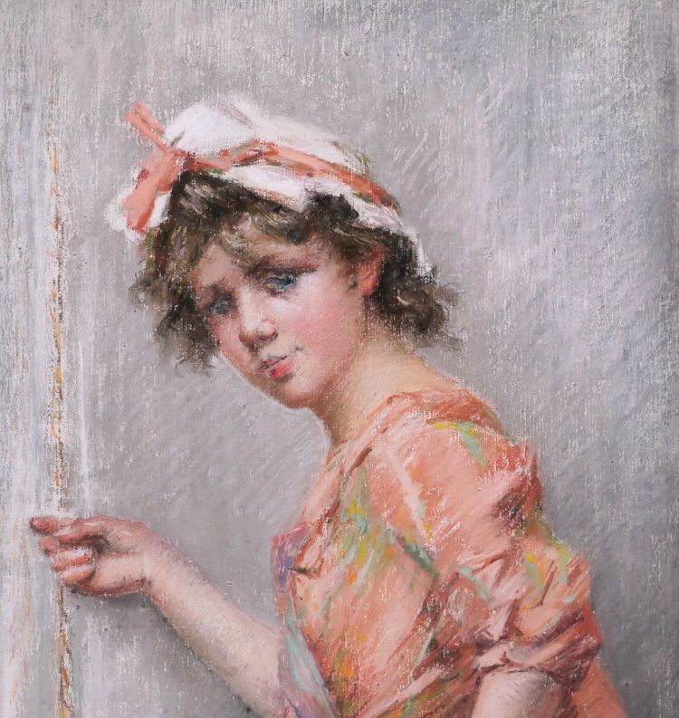 Frédérique VALLET-BISSON 1862-1948 L'indiscrète, portrait of a young woman, pastel, circa 1890, Renoir