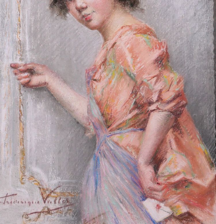 Frédérique VALLET-BISSON 1862-1948 L'indiscrète, portrait of a young woman, pastel, circa 1890, Renoir