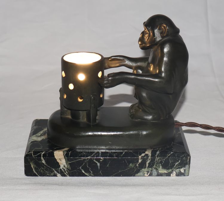 Monkey nightlight with brazier Max Le Verrier Art Deco period