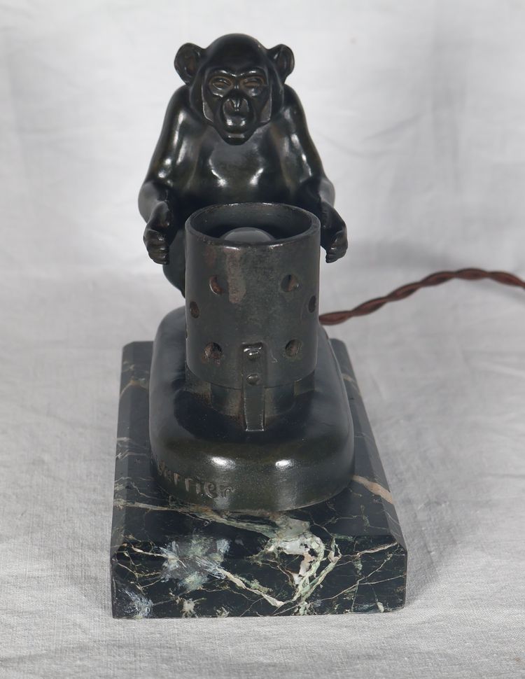 Monkey nightlight with brazier Max Le Verrier Art Deco period