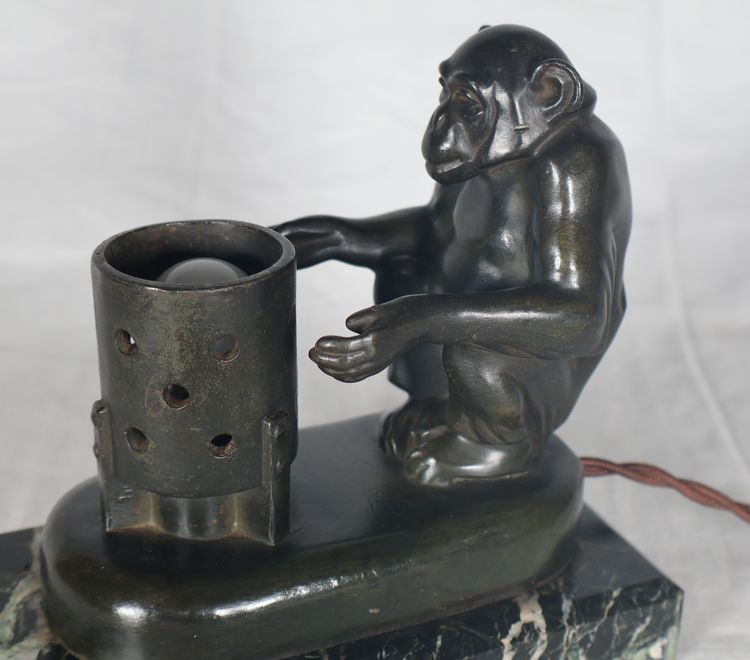 Monkey nightlight with brazier Max Le Verrier Art Deco period