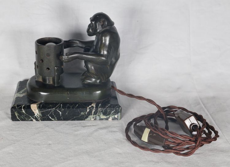 Monkey nightlight with brazier Max Le Verrier Art Deco period