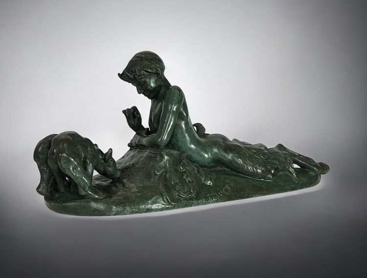 EMMANUEL FREMIER 1824 -1910 BRONZE WITH GREEN PATINA "PAM ET OURSONS" SIGNED