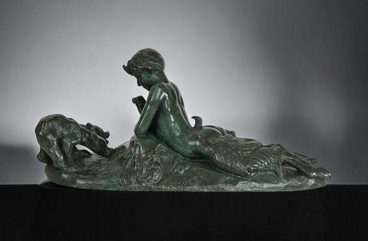 EMMANUEL FREMIER 1824 -1910 BRONZE WITH GREEN PATINA "PAM ET OURSONS" SIGNED