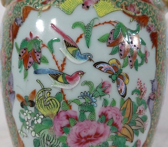  Canton porcelain vase on wooden base, China - 19th century