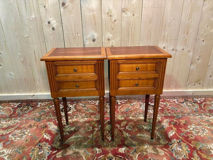 Pair of Louis XVI style bedside tables in cherry wood