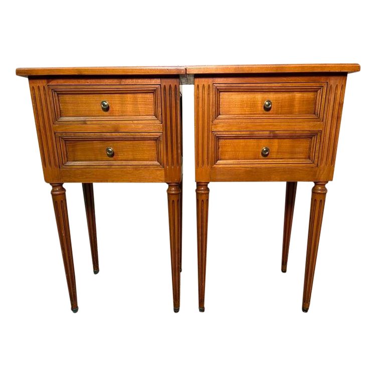 Pair of Louis XVI style bedside tables in cherry wood