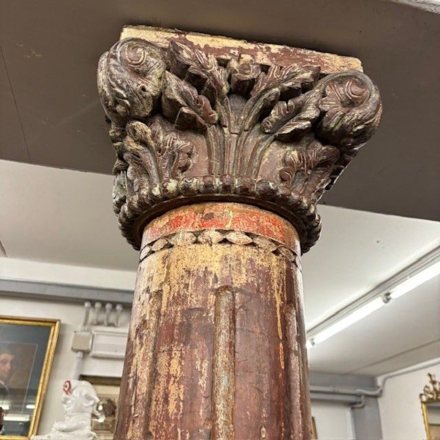 Antique pair of 18th century polychrome Columns with Corinthian capitals . Stunning Southeast Asian .