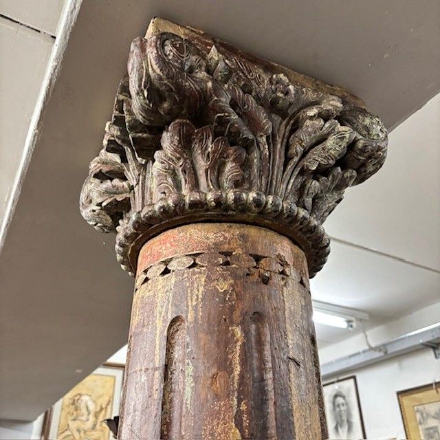 Antique pair of 18th century polychrome Columns with Corinthian capitals . Stunning Southeast Asian .