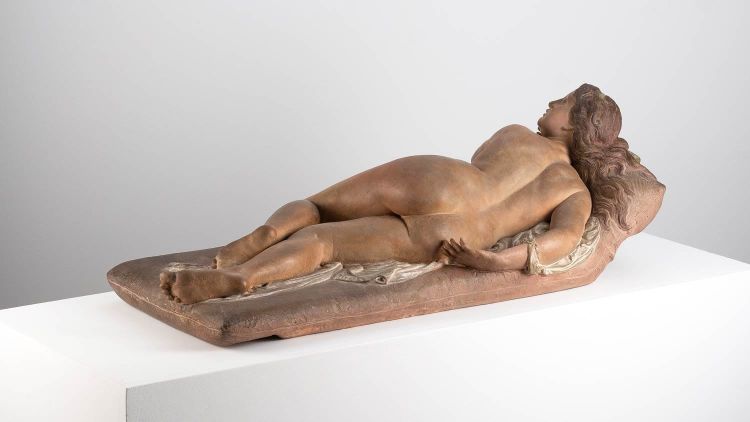 Nu féminin - La Vanité - Sculpture en terre cuite polychromée