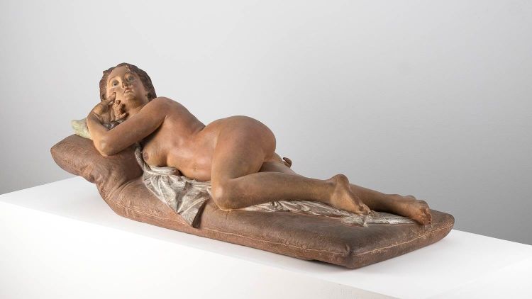 Nu féminin - La Vanité - Sculpture en terre cuite polychromée