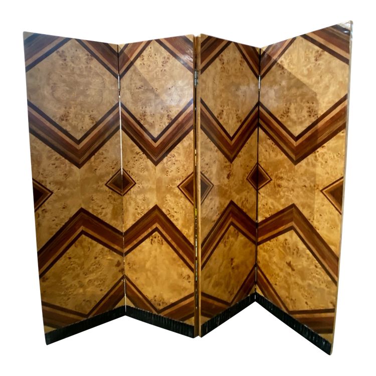 4-panel Art Deco folding screen in wood veneer 1930