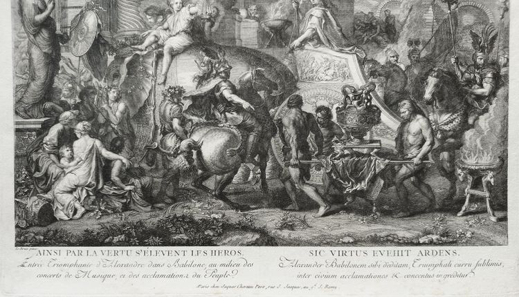 Antique Battle Of Alexander After Le Brun Antique  Etching 18th C Engraving Old Print