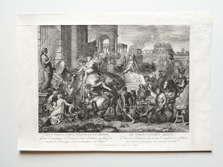 Antique Battle Of Alexander After Le Brun Antique  Etching 18th C Engraving Old Print