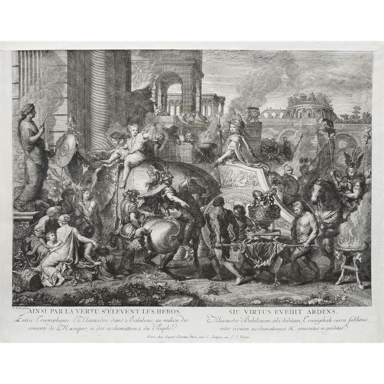 Antique Battle Of Alexander After Le Brun Antique  Etching 18th C Engraving Old Print