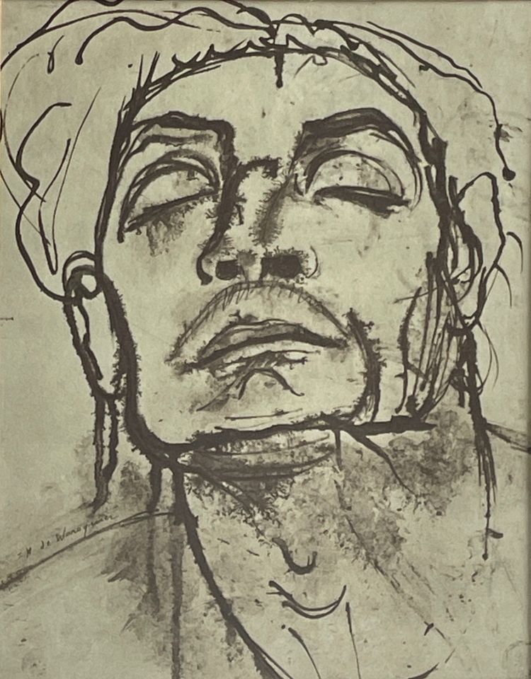 Drawing france Ink signed Henry de Waroquier (1881-1970) man in ecstasy, 20th century