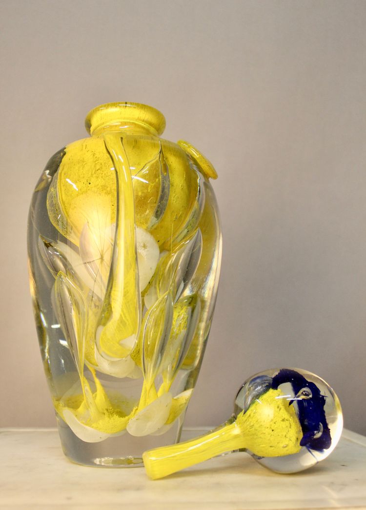 Blown glass bottle By Jean Claude Novaro (1943-2014)