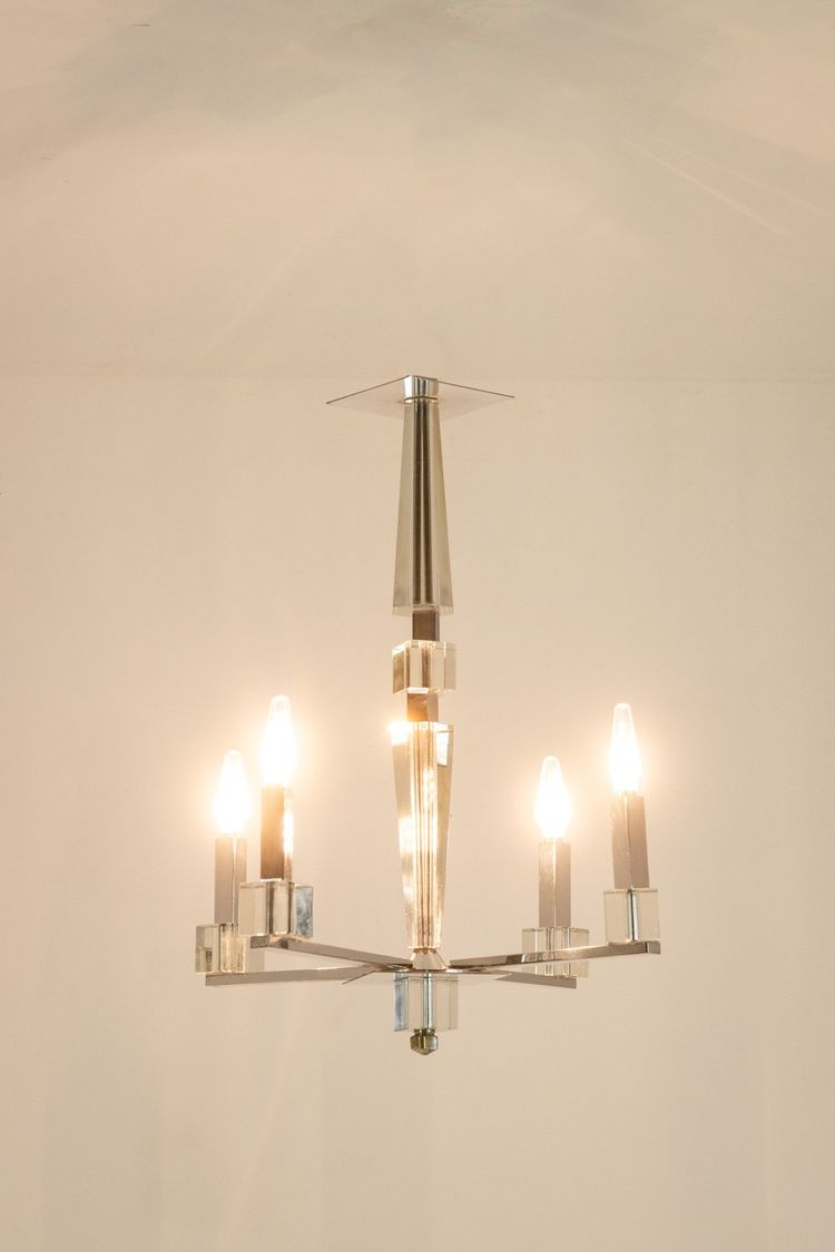 Jacques Adnet. Modernist chandelier in chromed metal. Circa 1940. LS6042309H