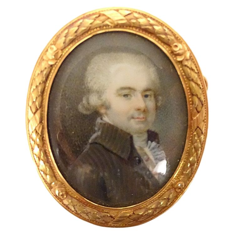 Miniature Painted Brooch 18k Gold Portrait René Ange De La Guerrande 18th century