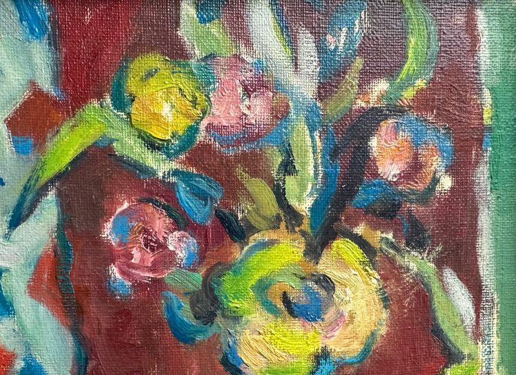 Oil on canvas, "Bouquet de fleurs