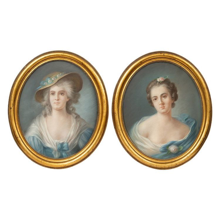 Pair of antique pastels, France, 19th century.