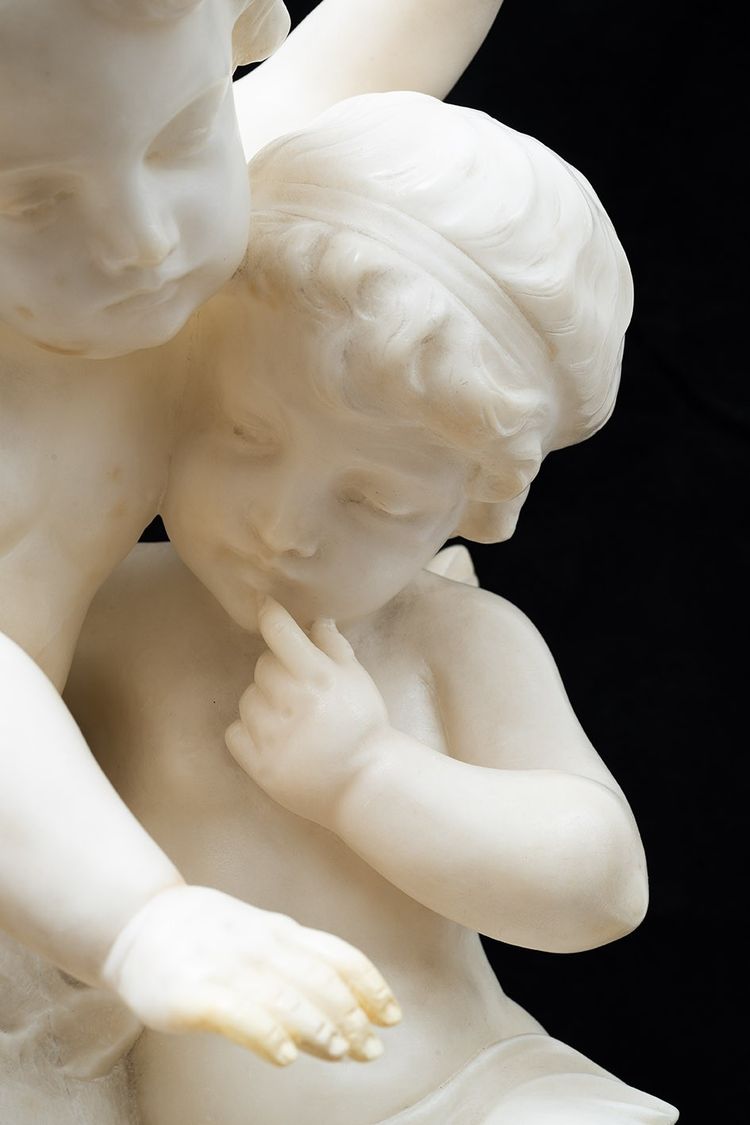 Antique sculptural group in white statuary marble, France, 19th century.