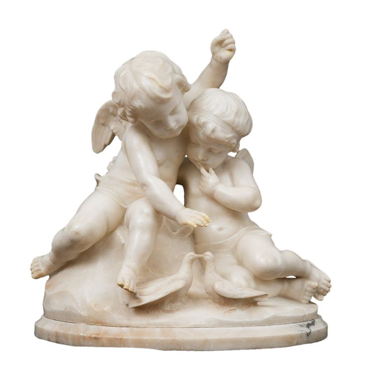 Antique sculptural group in white statuary marble, France, 19th century.