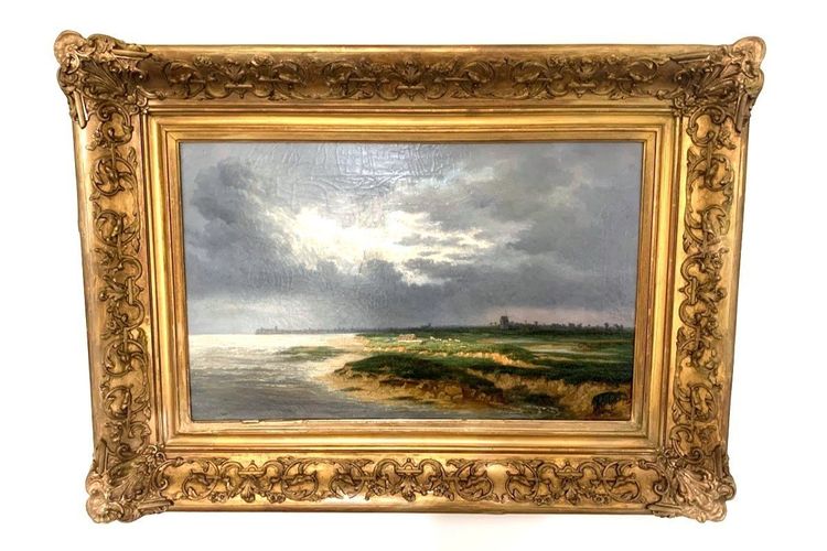 Eugène Stanislas Thierrée Oil on Canvas "Coastal Landscape