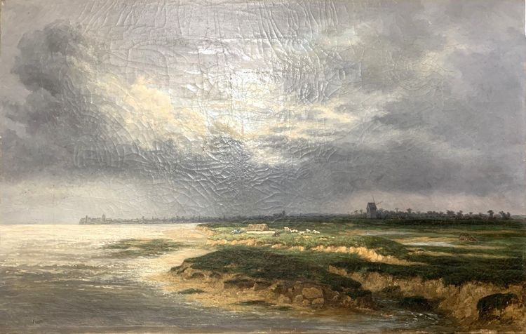 Eugène Stanislas Thierrée Oil on Canvas "Coastal Landscape