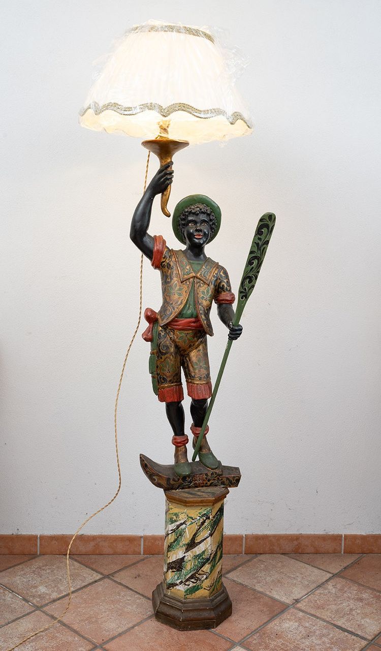 Antique polychrome wood sculpture/lamp. Early 20th century.