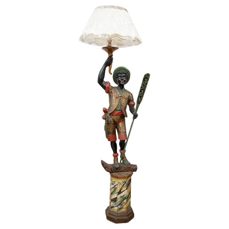 Antique polychrome wood sculpture/lamp. Early 20th century.