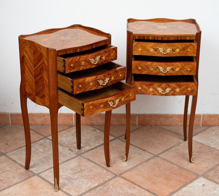 Pair of antique Napoleon III French bedside tables in exotic woods xx century