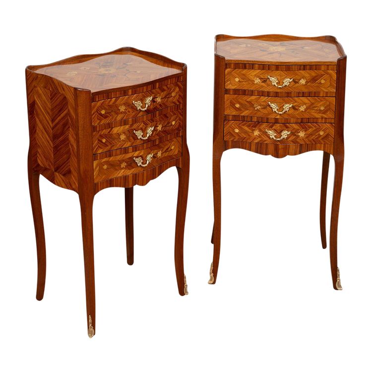 Pair of antique Napoleon III French bedside tables in exotic woods xx century