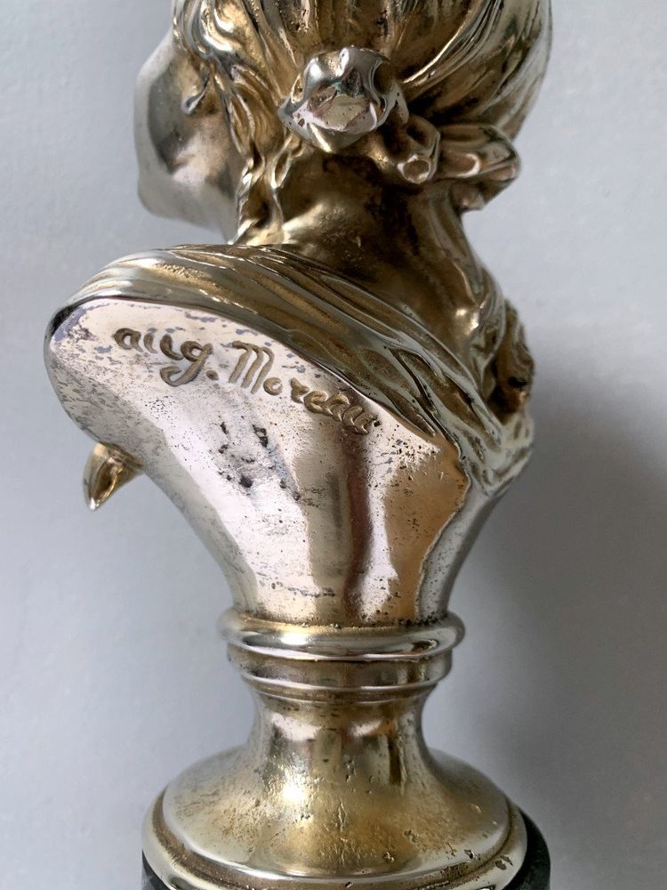 Bust of a Young Woman in Silvered Bronze by Auguste Moreau