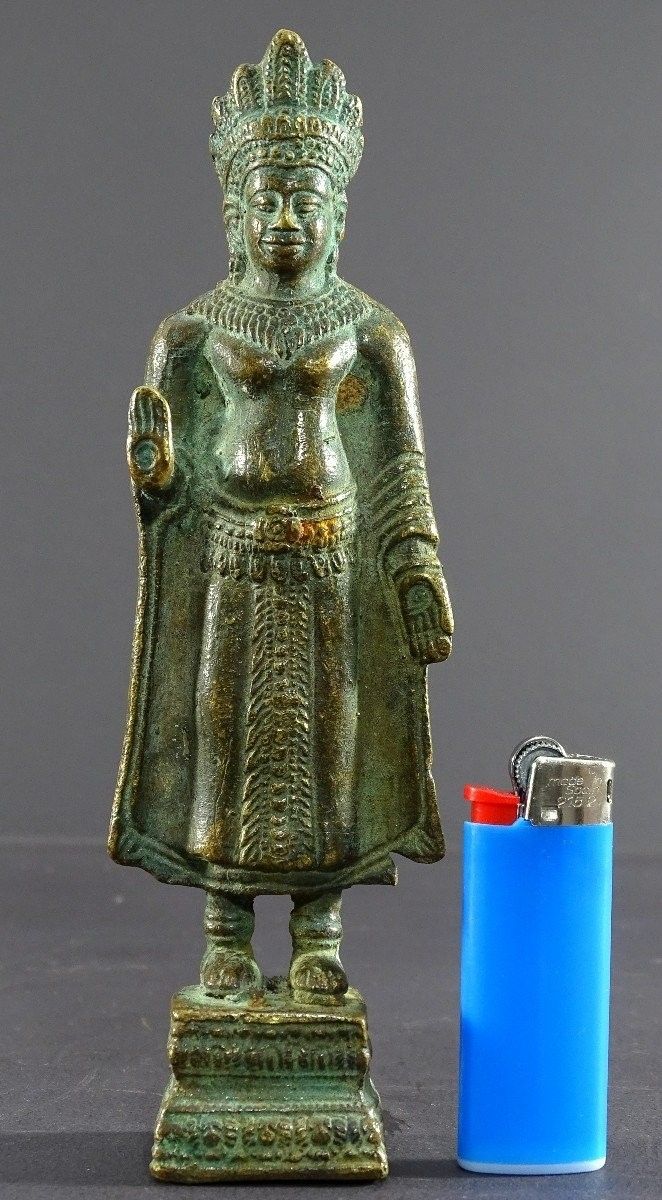 Thaïlande, Début Du XXème, Dans Le Style Du Royaume De Lobpuri, Statue De Bouddha En Bronze.