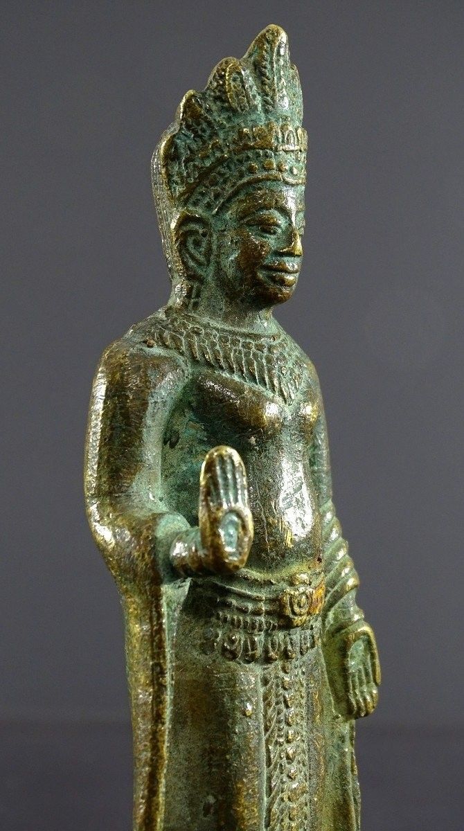 Thaïlande, Début Du XXème, Dans Le Style Du Royaume De Lobpuri, Statue De Bouddha En Bronze.