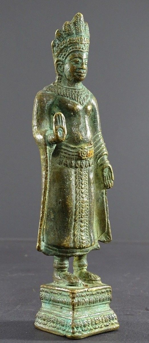 Thaïlande, Début Du XXème, Dans Le Style Du Royaume De Lobpuri, Statue De Bouddha En Bronze.